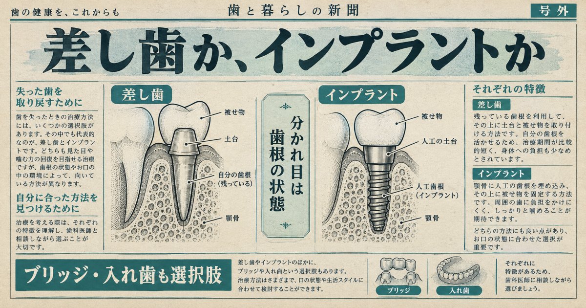 差し歯が外れたら？インプラントとの違いと歯を残せるかの判断